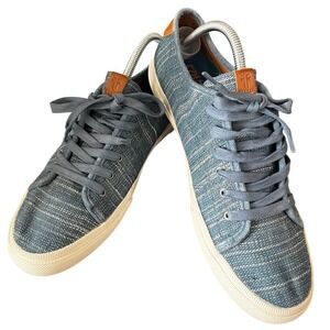 FRYE Canvas Striped Low Top Sneakers Sz 10 Blue White Lace Up Casual Shoes Women